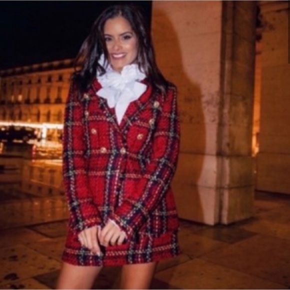 Zara suit plaid skirt with gold buttons size M - Picture 4 of 6